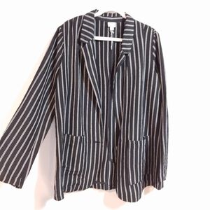 Linen Blend Black Pinstripe Blazer XL Lightweight Office Jacket